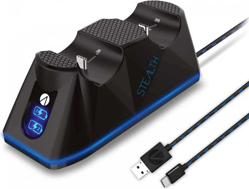 Chargeur PS5 double noir STEALTH avec indicateurs LED et charge rapide
