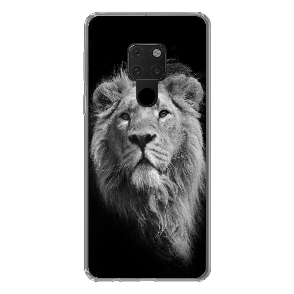 MuchoWow Handyhülle Schutzhülle Hülle für Huawei P40 Lite Löwe - Porträt - Schwarz - Weiß Silikon Softcase Handy Hülle - Handy