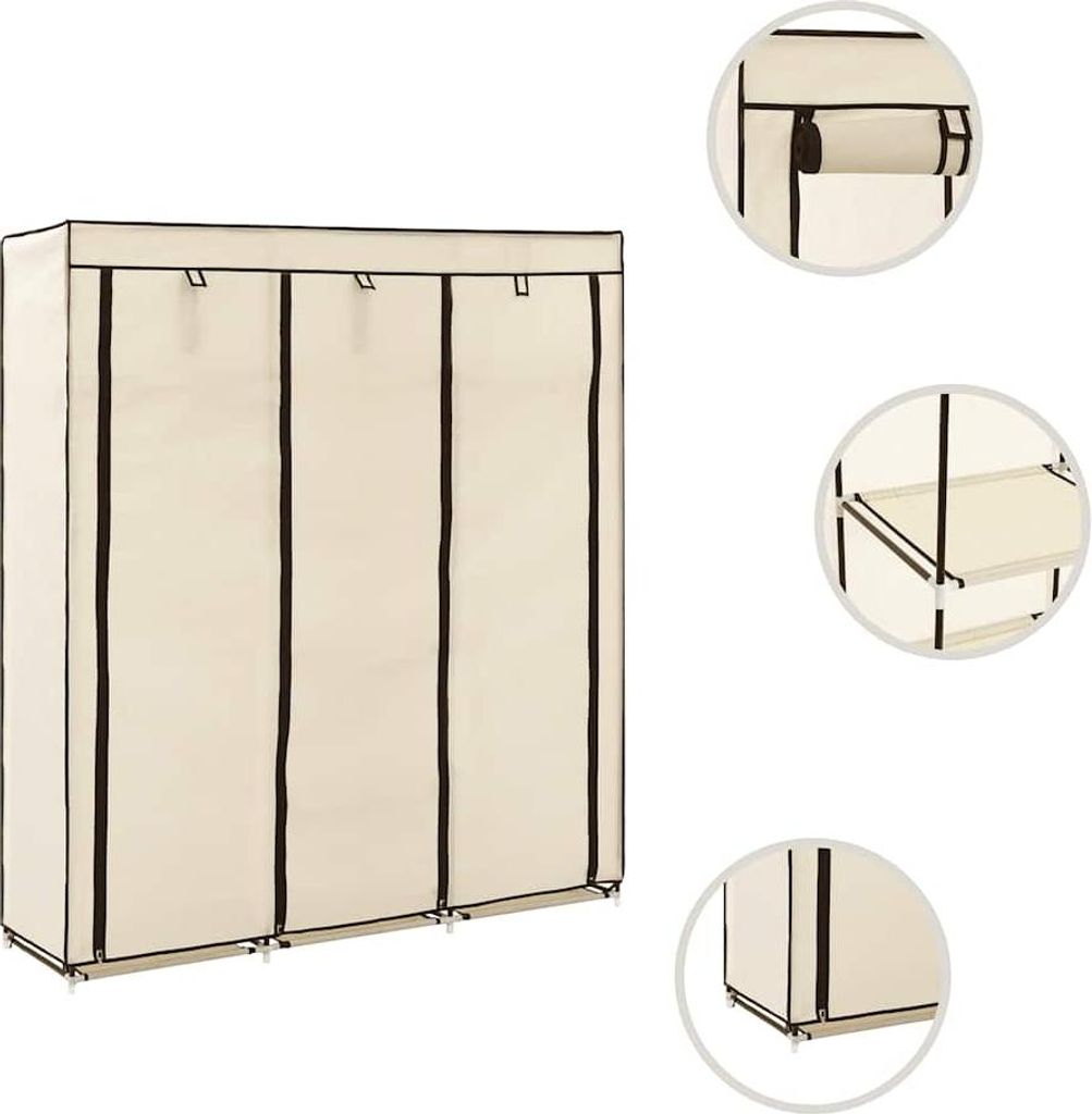 vidaXL Kleiderschrank mit Fächern und Stangen Creme 150x45x175cm Stoff