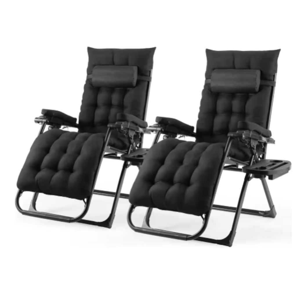 Klappliege für den Garten – Gartenstuhl – Liegebett – Verstellbar mit Kopfstütze und Becherhalter – Bequemes abnehmbares Baumwollkissen ...