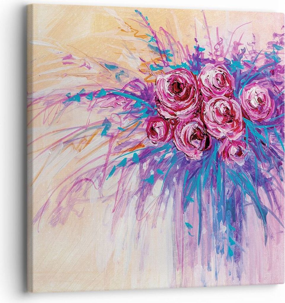 Bild auf Leinwand - Leinwandbild - Einteilig - Blumenstrauß Blumen Rosen - 30x30cm - Wand Bild - Wanddeko - Wandbilder - Leinwanddruck - Bilder - ...
