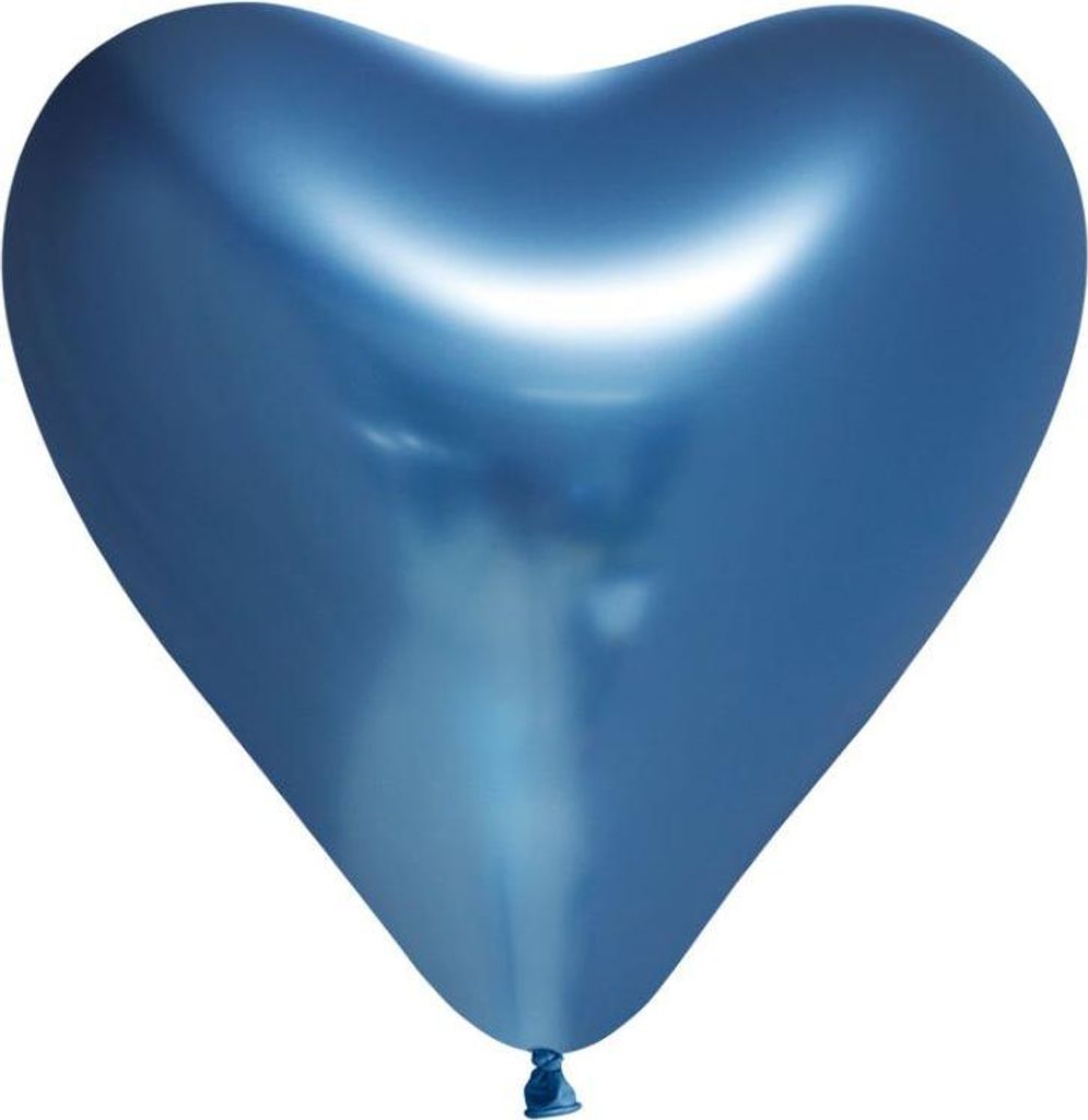 6 Chrome Herz Luftballons in Blau Spiegelballons 30 cm