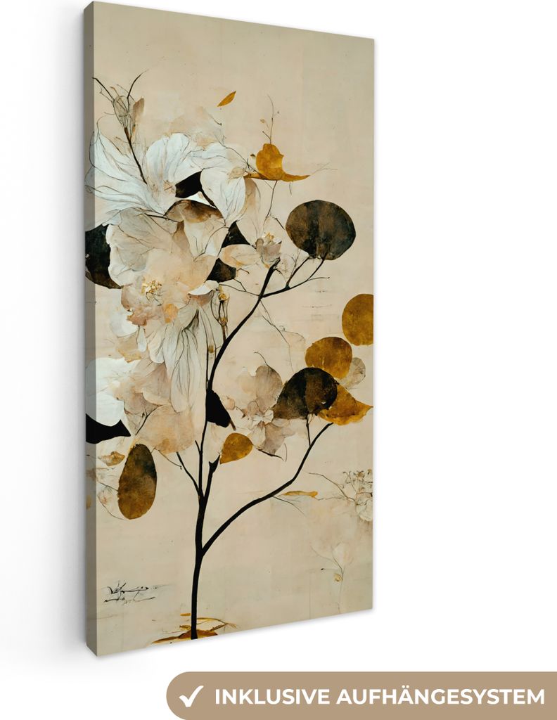 MuchoWow - Leinwandbilder - Blumen - Blätter - Baum - Pastell, Wandbild, Wanddeko Bilder Wohnzimmer, 40x80 cm