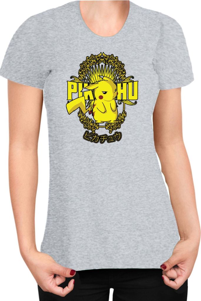 Damen T-Shirt Japan Anime Manga Pokemon Pikachu 02 Raichu, Lady XL / Grau