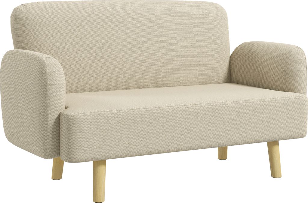 HOMCOM Modernes skandinavisches 2-Sitzer-Sofa aus Stoff mit Armlehnen, 2-Sitzer-Sofa mit 21 cm Polsterung, Holzbeinen, 140 x 74 x 79 cm, Cremeweiß