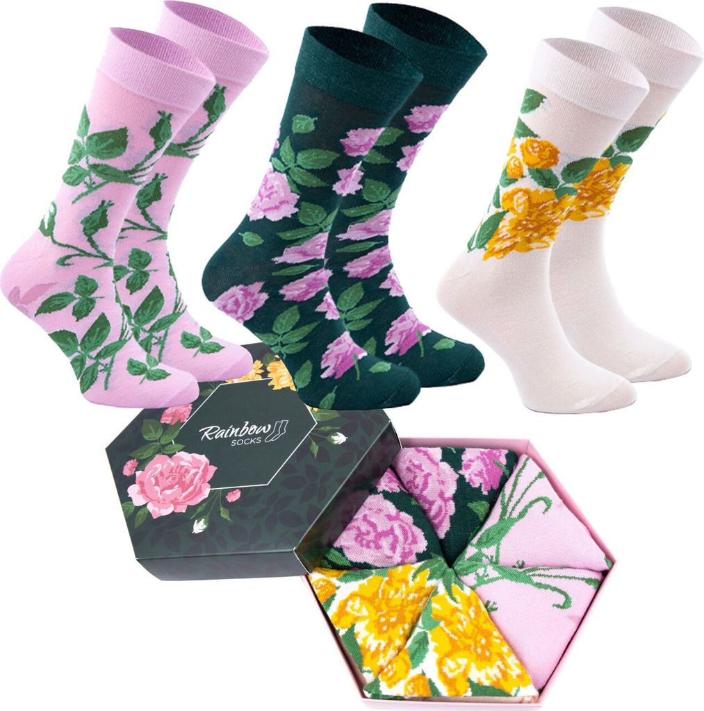 Rainbow Socks Alltagssocken Blätter Blumenmuster 3 Paar Lustiges Geschenk Gr.41-46