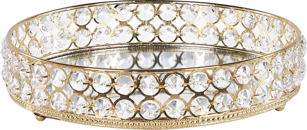 BELIANI Dekotablett Transparent / Gold ø 25 cm aus Glas / Eisen Spiegeleffekt Rund Elegant Glamourösen Stil