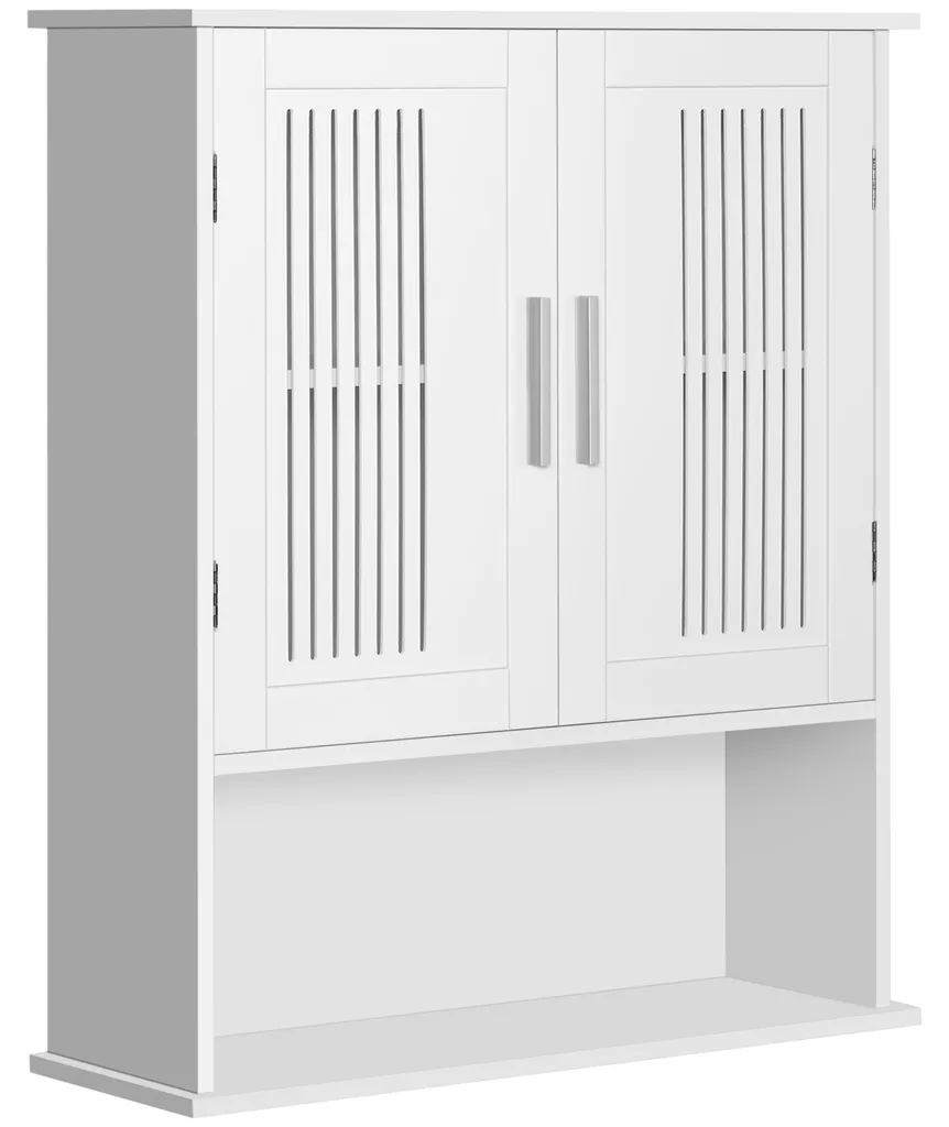 Armoire de toilette à double porte et tablette ajustable en bois blanc 60cm