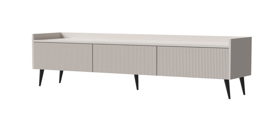 Albello TV-Lowboard Adenis RTV-Sideboard mit geriffelten Fronten – Moderner TV-Schrank für das Wohnzimmer, Beige Kaschmir Schwarz, 180 x 45 x 41 cm
