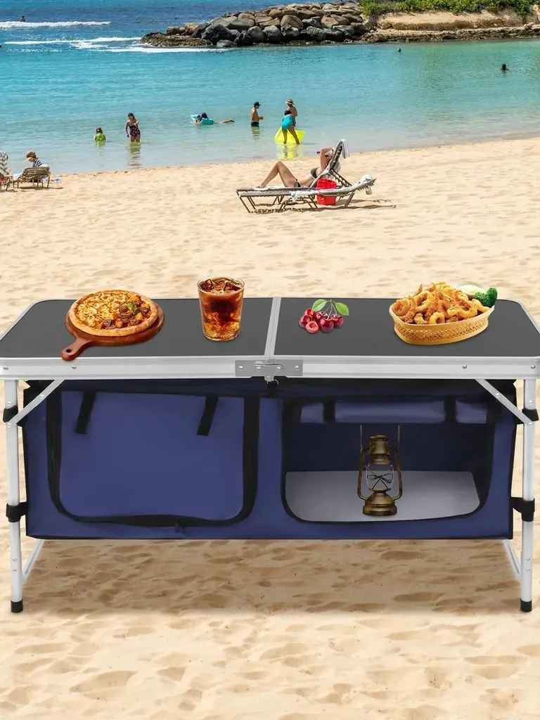 Table extérieure pliable en aluminium noir 120cm avec pieds modulables - 9
