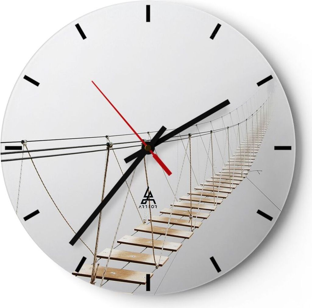 Wanduhr - Rund - Glasuhr - Brücke ausgesetzt Nebel - 30x30cm - Schleichendes Uhrwerk - Lautlos - zum Aufhängen bereit - Dekoration Modern - Wandd...