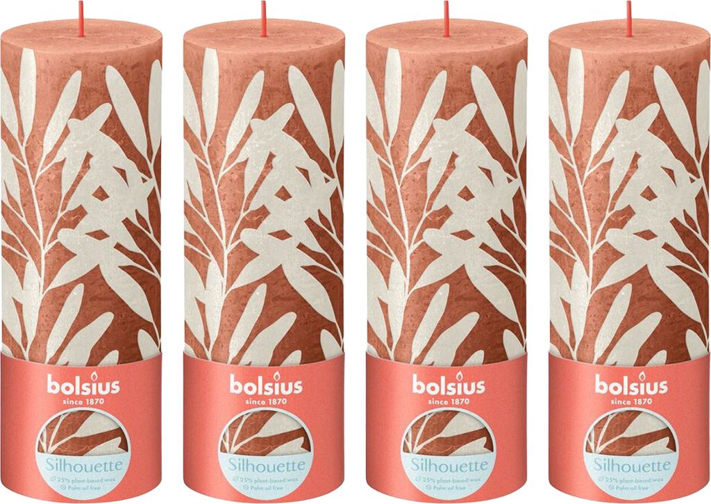 4er-Set Stumpenkerze - Höhe 19 cm - Durchmesser 6,8 cm - Rustik Print - Rostiges Rosa