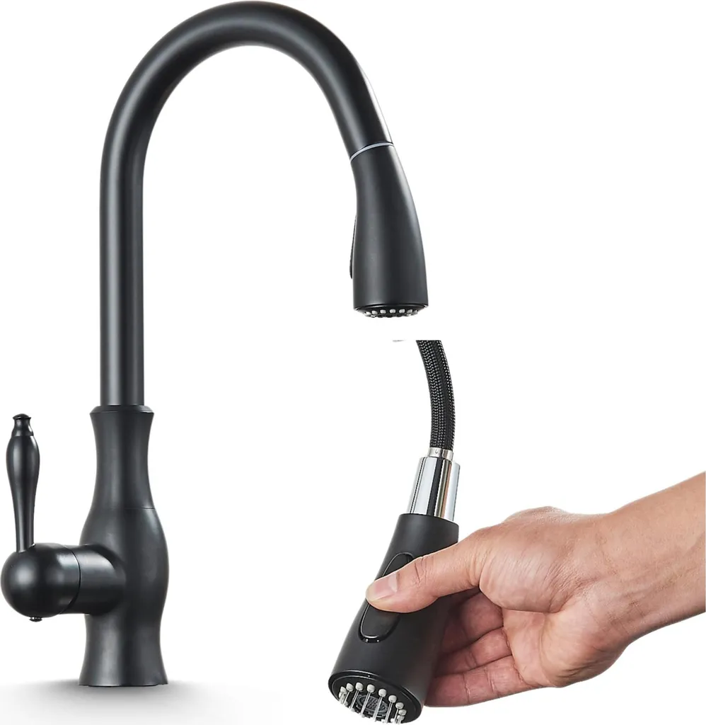 Ari Cascade Rubinetto Cucina Nero con Doccetta Estraibile e Valvola Ceramica