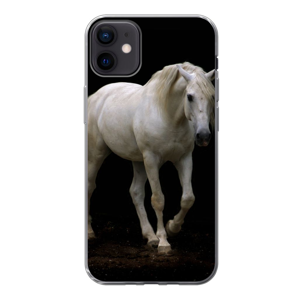 MuchoWow Handyhülle Schutzhülle Hülle für iPhone 12 mini Pferde - Nutztiere - Schwarz Silikon Softcase Handy Hülle - Bild