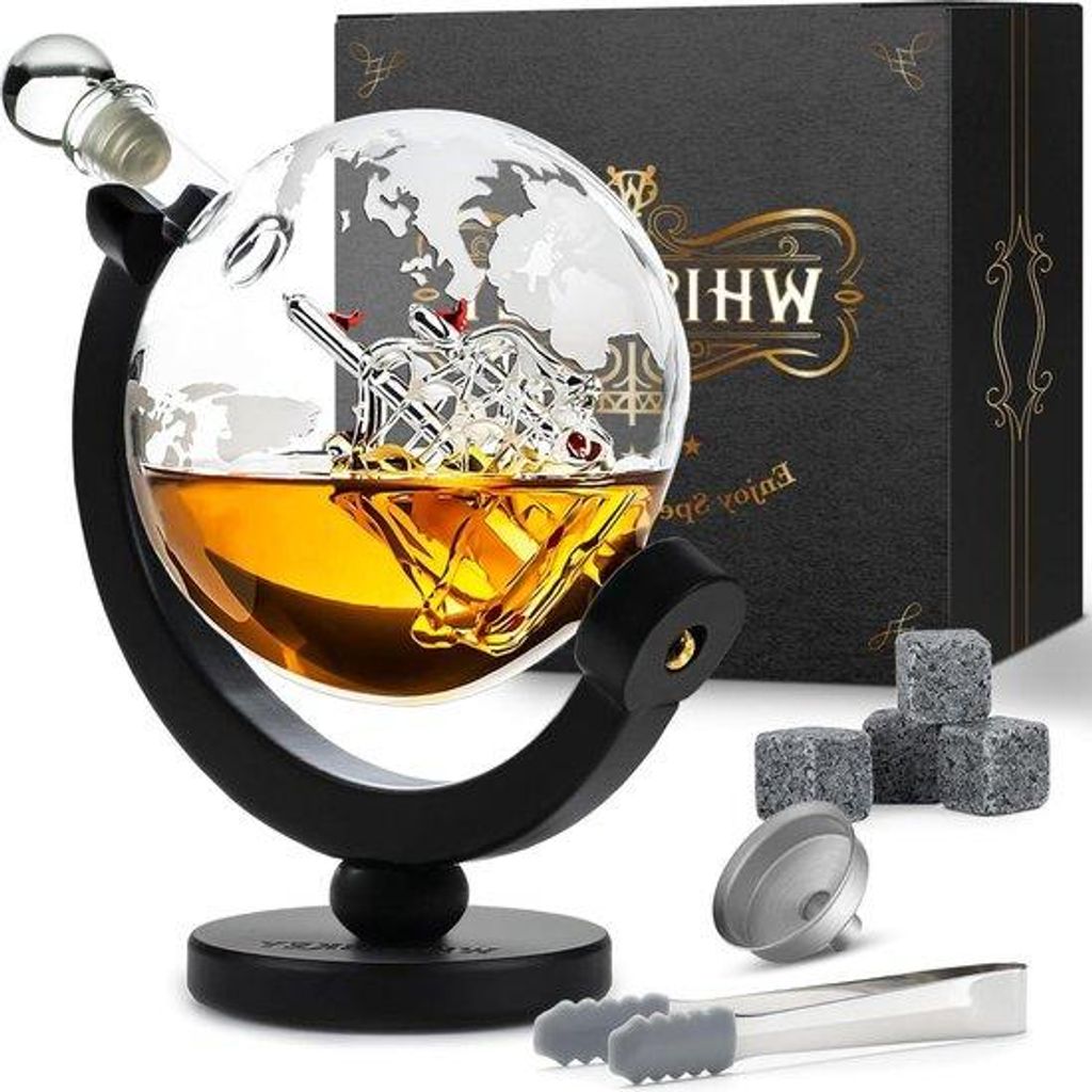 Whisky Karaf mit Whiskey Stones und Schenktülle, 900 ml, Geschenk für Männer