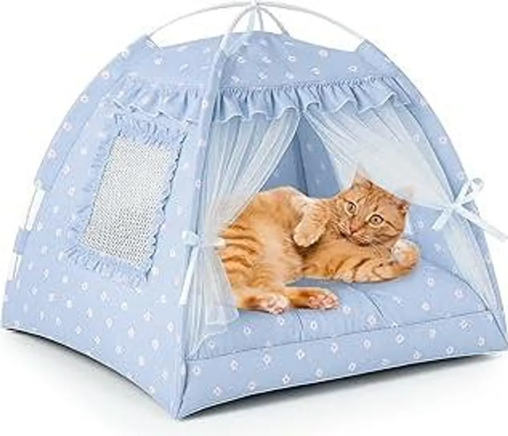 Tenda per cani VINGVO, tenda tipi per animali, casetta, cane, animali domestici, tenda con cuscino lavabile, casetta per gatti da interno, casetta per gatti (punta blu, L)