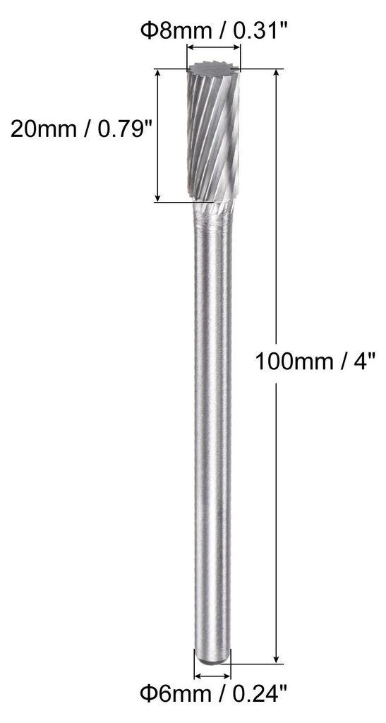 Hartmetall Fr?sstifte 8mm, L?nge 100mm Einfaches Muster Fr?ser 6mm Runder Griff fš¹r Holzschneiden, Bohren, Polieren, Zylinder