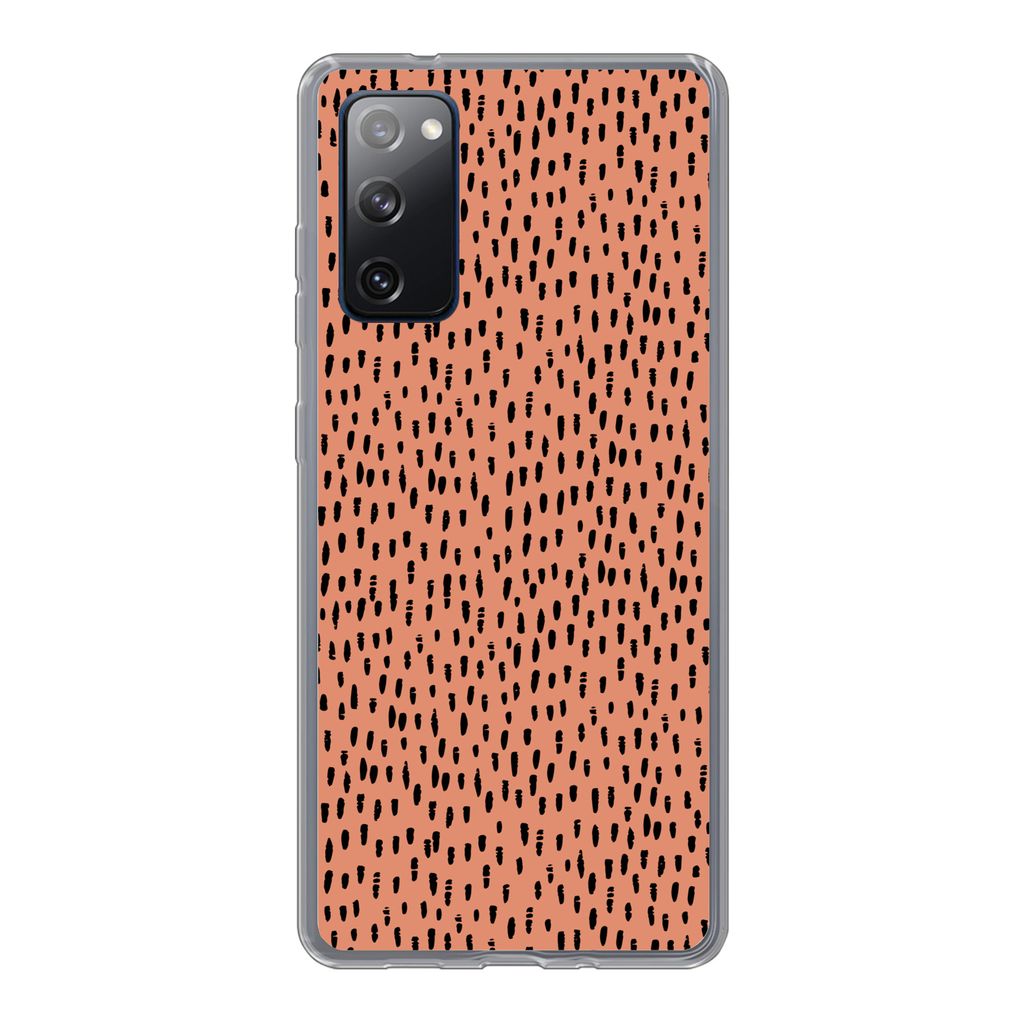 MuchoWow Handyhülle Schutzhülle Hülle für Samsung Galaxy S20 FE Polka dots - Schwarz - Orange Silikon Softcase Handy Hülle - Abdeckung