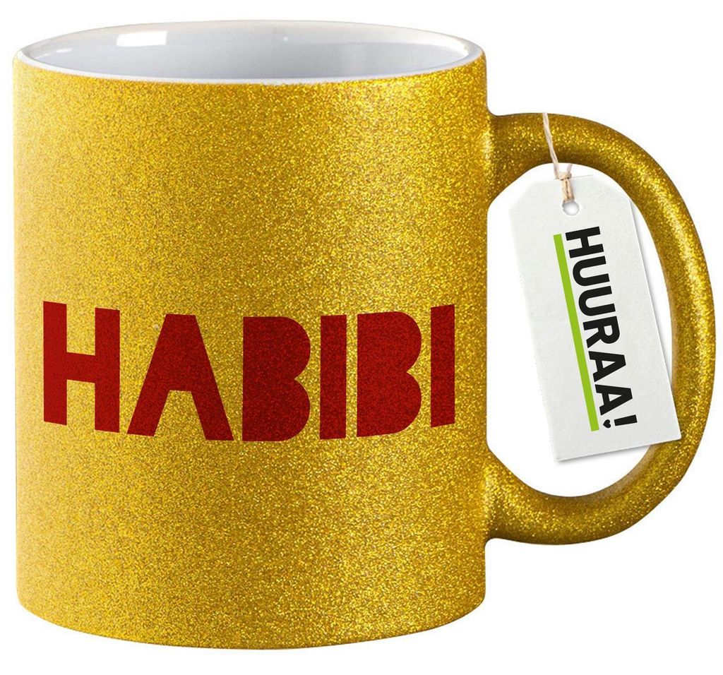 Huuraa Glitzertasse Habibi Schatz Freund 330ml Gold Keramik Kaffeebecher Geschenkidee