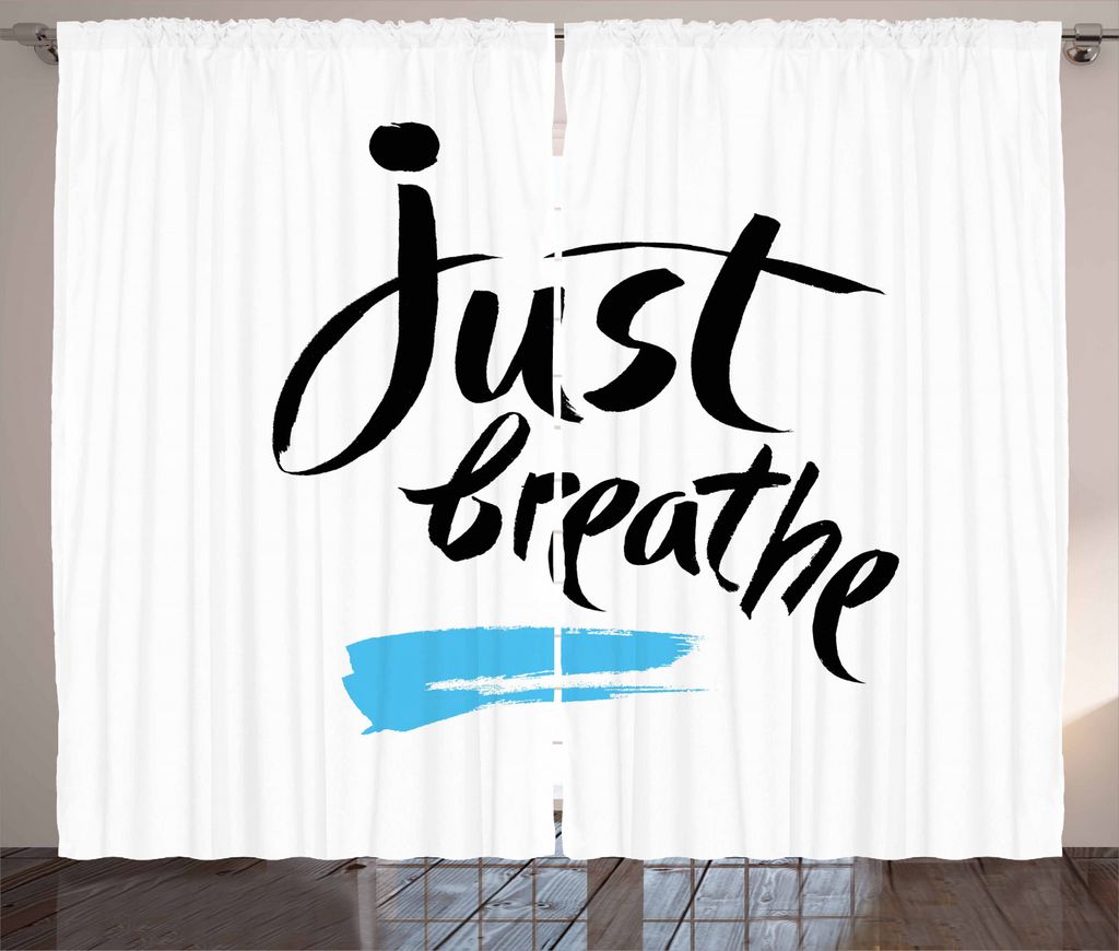 ABAKUHAUS Just Breathe Rustikaler Gardine, Zitat Kalligraphie, Schlafzimmer Kräuselband Vorhang mit Schlaufen und Haken, 280 x 225 cm, Hellblau We...