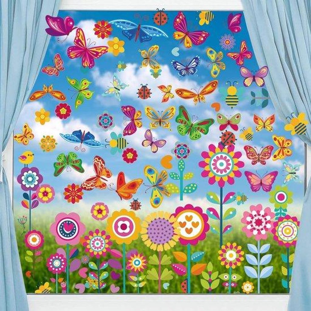 109 Stück Blumen- und Vliessticker für Babyzimmer, Kinderraum, Festdekoration, Lenz, Raumschmuck