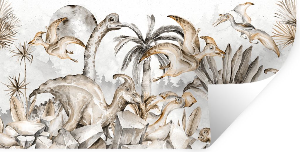 MuchoWow Wandtattoo Wandsticker Wandaufkleber Dino - Dschungel - Natur - Tiere - Kinder - Kinder 40x20 cm Selbstklebend und Repositionierbar - Au...