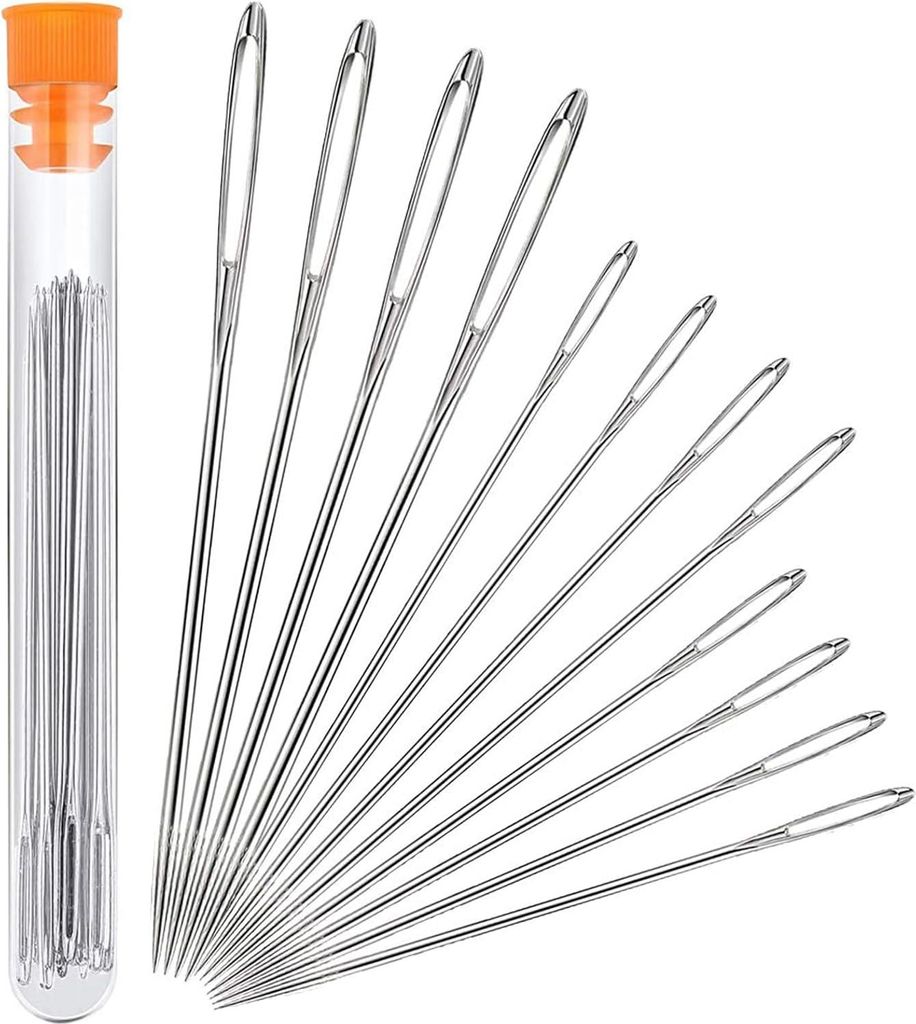 12 Stück Nähnadeln mit Großem Öhr, 3 Größen Stopfnadeln Set (5,3cm, 6cm, 7cm), Sticknadeln Große Öhrnadel, Wollnadel zum Vernähen, Stumpfe...