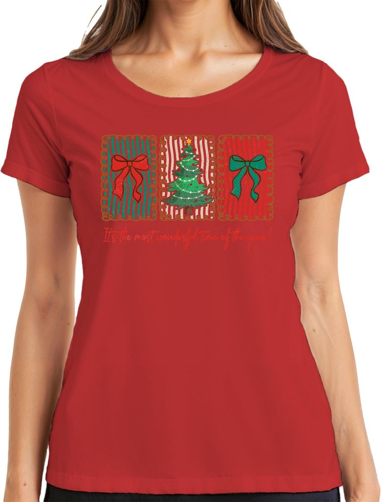 It's the most wonderful Weihnachtsbaum Schleife gestreift Retro Damen T-Shirt, Rot, M