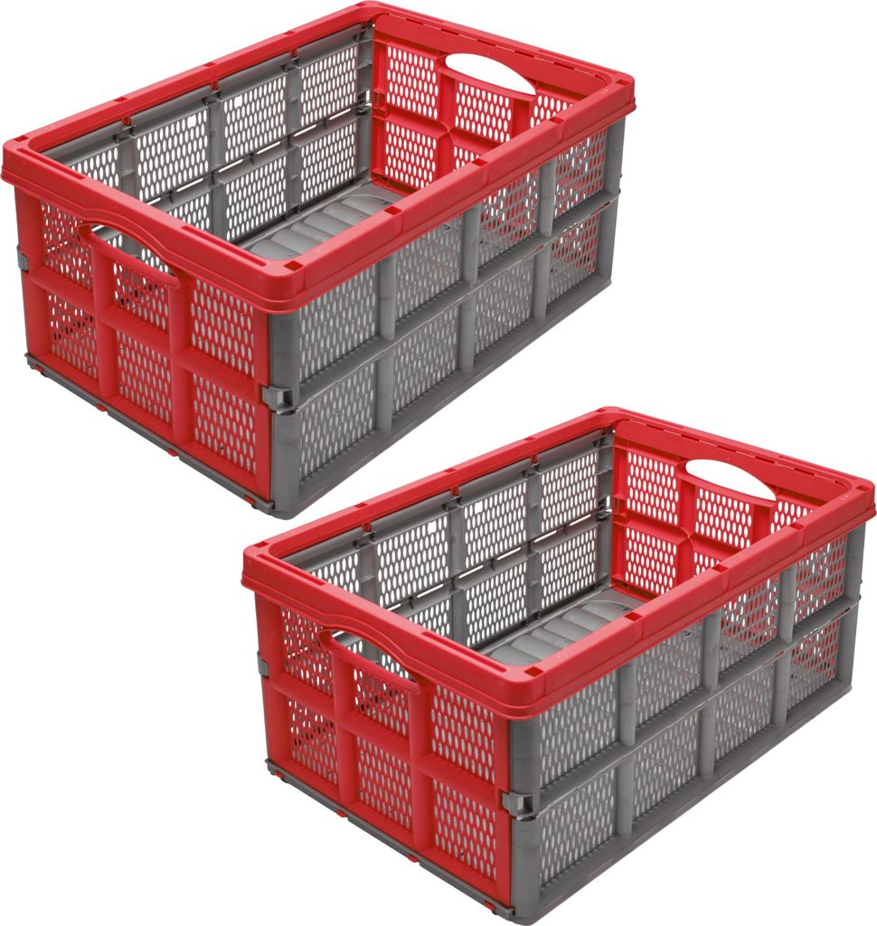 Garronda 2 Stück Transportbox Klappbox Klappkiste Faltbox Faltkiste 51 x 34,5 x 22,5 cm (Grau/Rot) GD-CRI-FoldBox