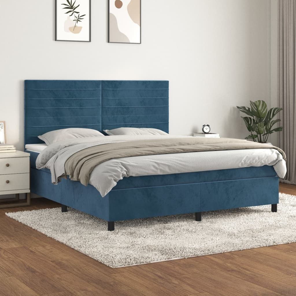 Cloris Designermöbel Boxspringbett mit Matratze Dunkelblau 160x200 cm Samt 2024 Neu