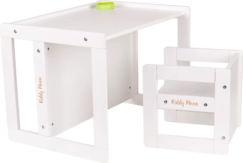 Set Arredo Bimbi KiddyMoon | Tavolo, Sedie e Panca in Legno Bianco Naturale