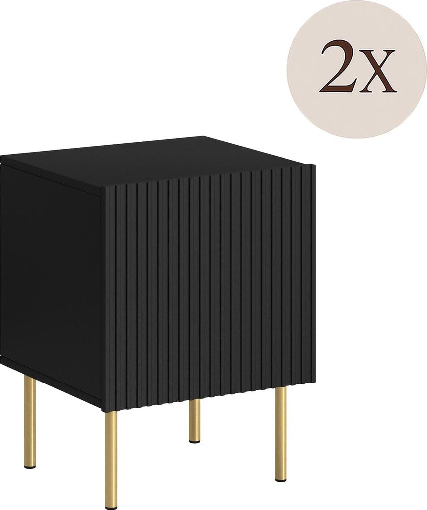 Dmora Nachttisch Farini 44,5x40x51h cm Schwarz, ein Regal, eine Tür