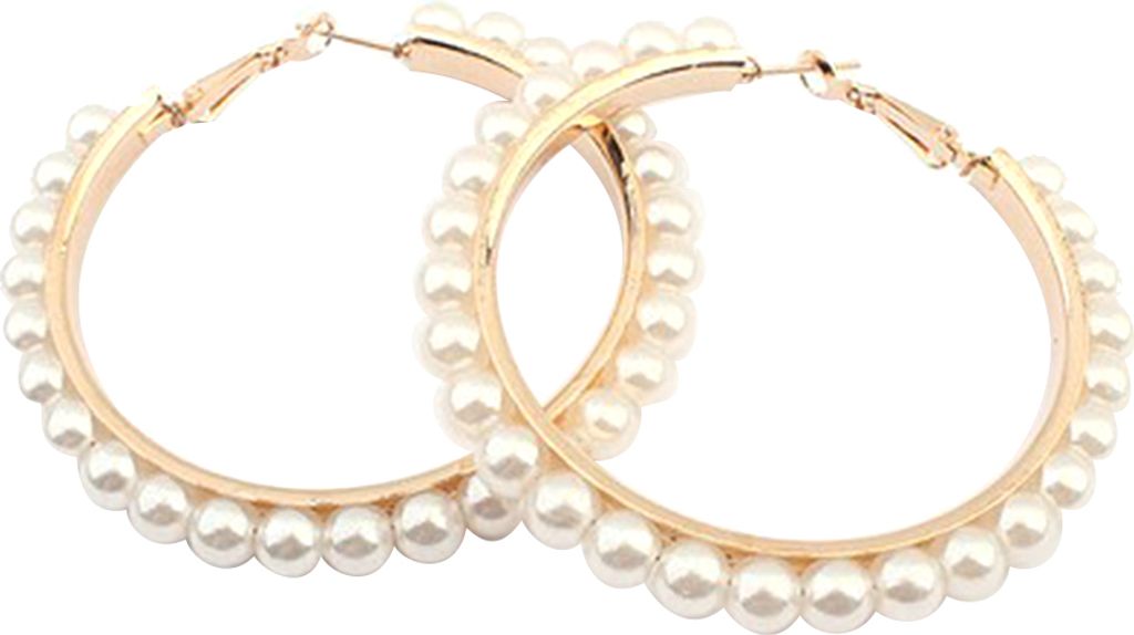 Mode Frauen Faux Perle Intarsien Großen Kreis Aussage Creolen Schmuck-Weiß