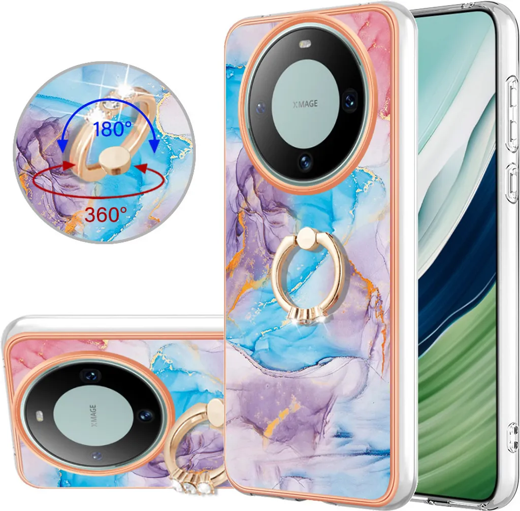 Custodia Huawei Mate 60 Silicone TPU Antiurto con Anello Blu