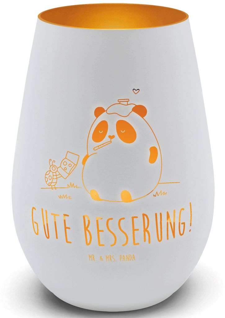 Mr. & Mrs. Panda Kerzenglas Panda Gute Besserung - Weiß - Geschenk, Kerzenhalter, Windlicht Balkon, licht deko, Teelichthalter, Laterne, Terrasse