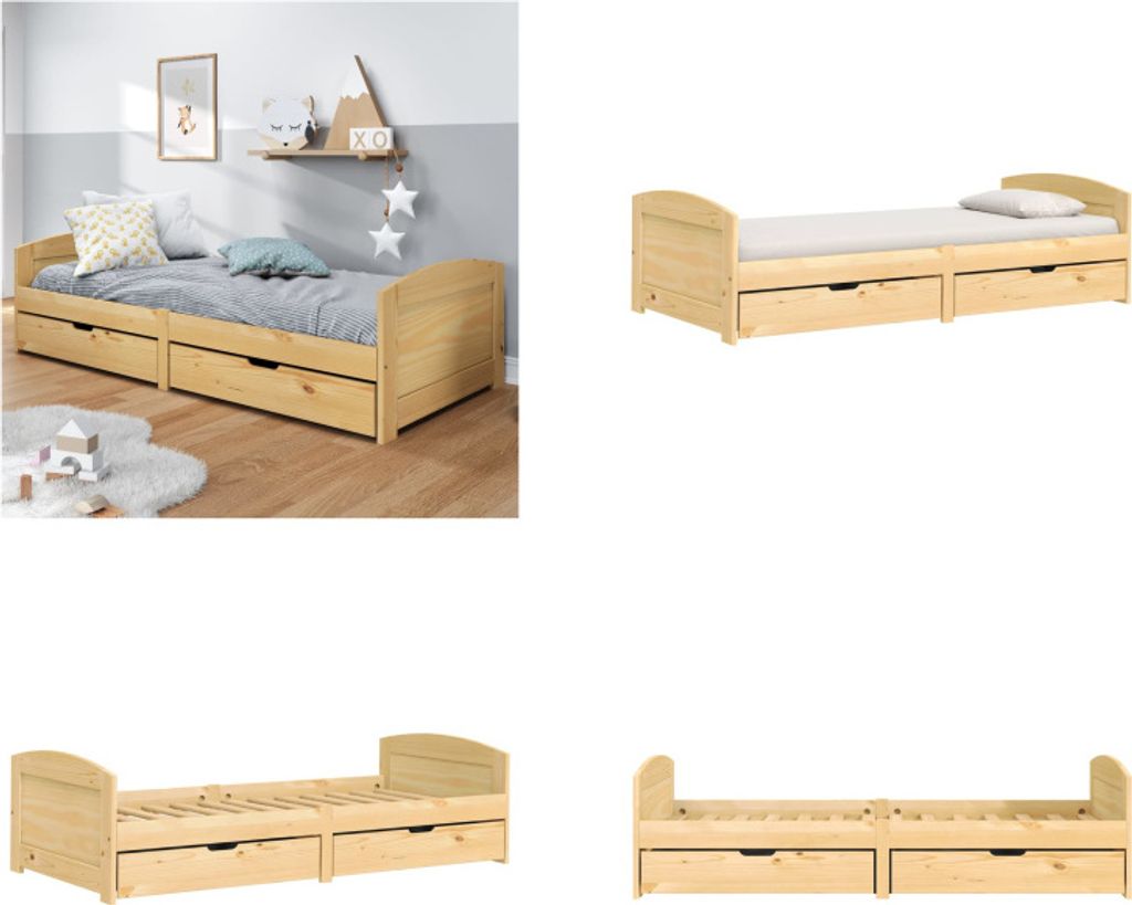 vidaXL Tagesbett mit 2 Schubladen IRUN 90x200 cm Massivholz Kiefer - Tagesbett - Tagesbetten - Sofabett - Gästebett