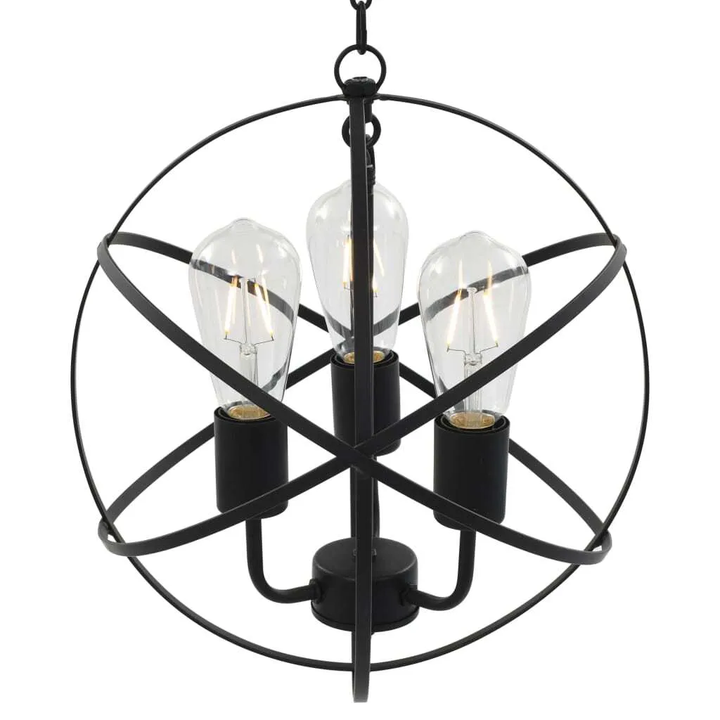 Lampe suspendue 3 bras E27 sphère noire en métal style loft industriel