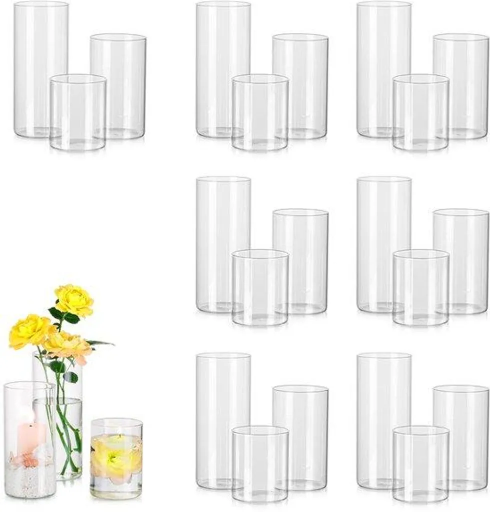 Vases cylindriques pour mariage et bougies, lot déco en verre multi-tailles