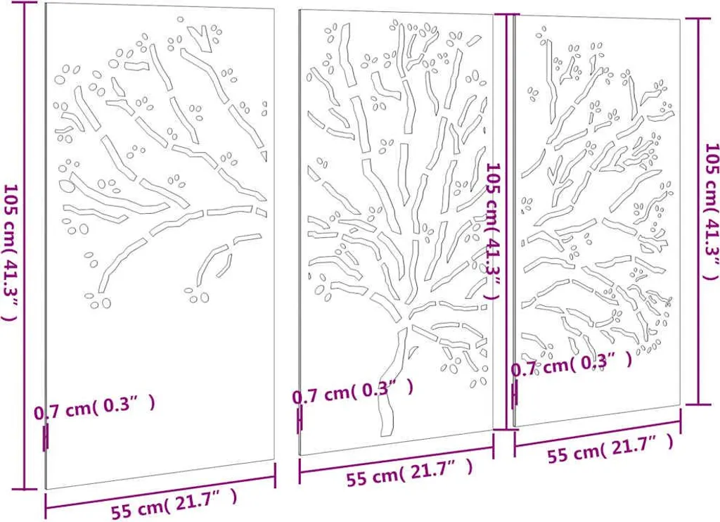 Triptyque Mural Jardin Acier Corten Design Arbre Résistant Intempéries - 7