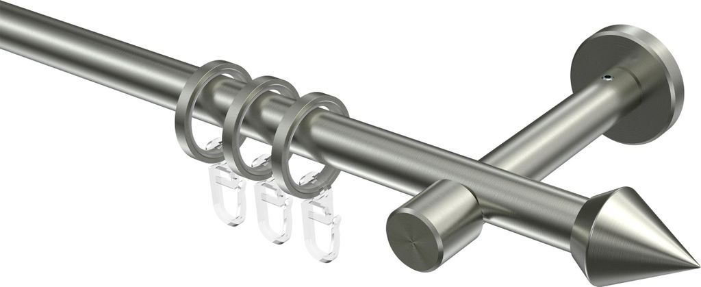Interdeco Gardinenstange / Vorhangstange Edelstahl-Optik, Typ Sinux Castello (Doppelkegel), 16 mm Ø 1-läufig, 100 cm