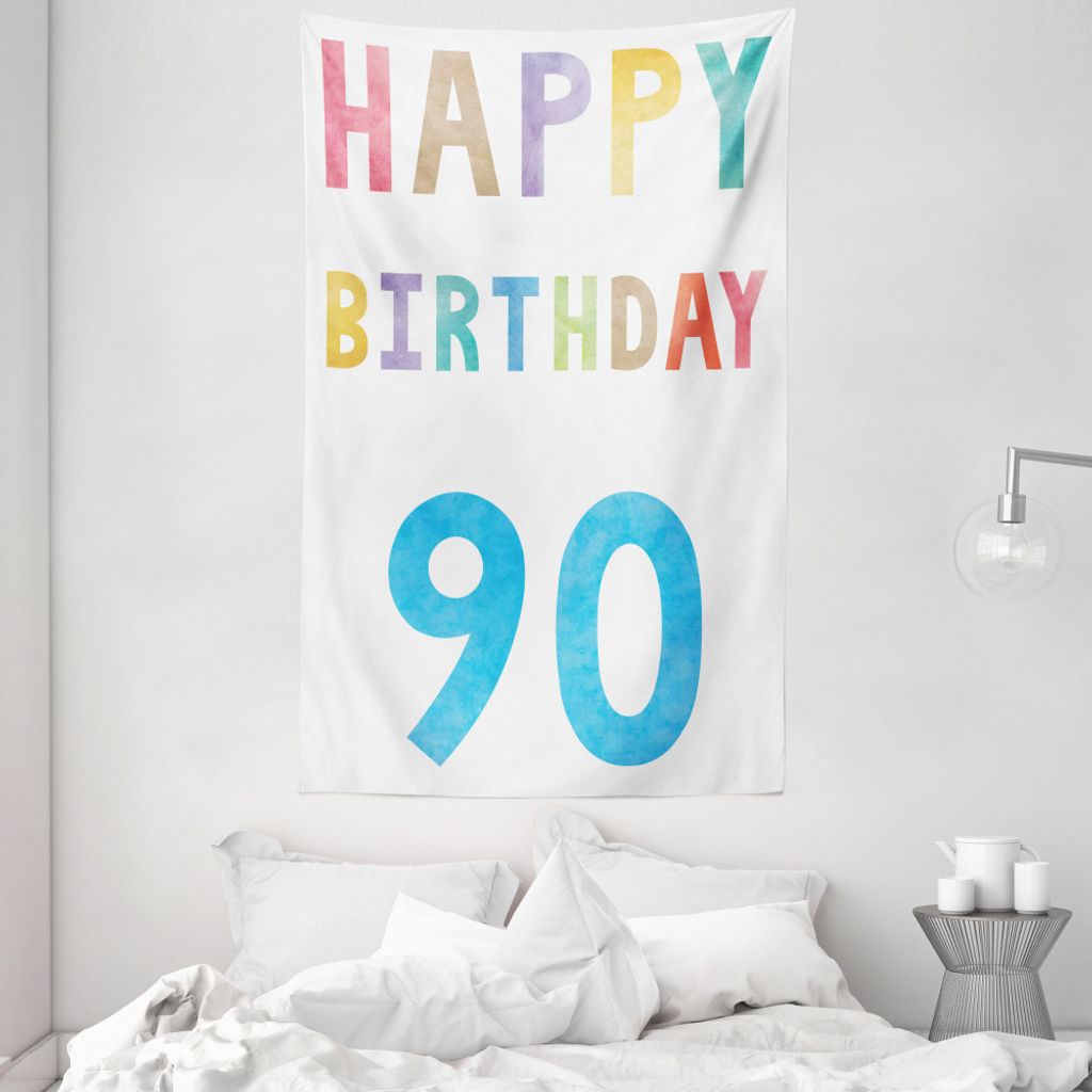 ABAKUHAUS Bunt Wandteppich und Tagesdecke, Glücklicher 90. Geburtstag aus Weiches Mikrofaser Stoff Waschbar ohne Verblassen Digitaldruck, 140 x 23...