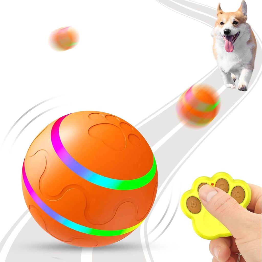 Interaktives Hunde Katzen Ball Spielzeug - Automatisch rollender Tennisball Spielzeug mit LED-Licht Blinkender Fernbedienung für Welpen Kleine Mit...