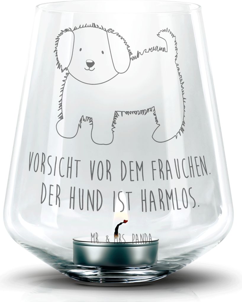 Mr. & Mrs. Panda Laterne Hund Flauschig - Transparent - Geschenk, Witzig, gravur glas, Sprüche, Hunde, Windlicht, Deko, Hundeliebe, Kerzenhalter