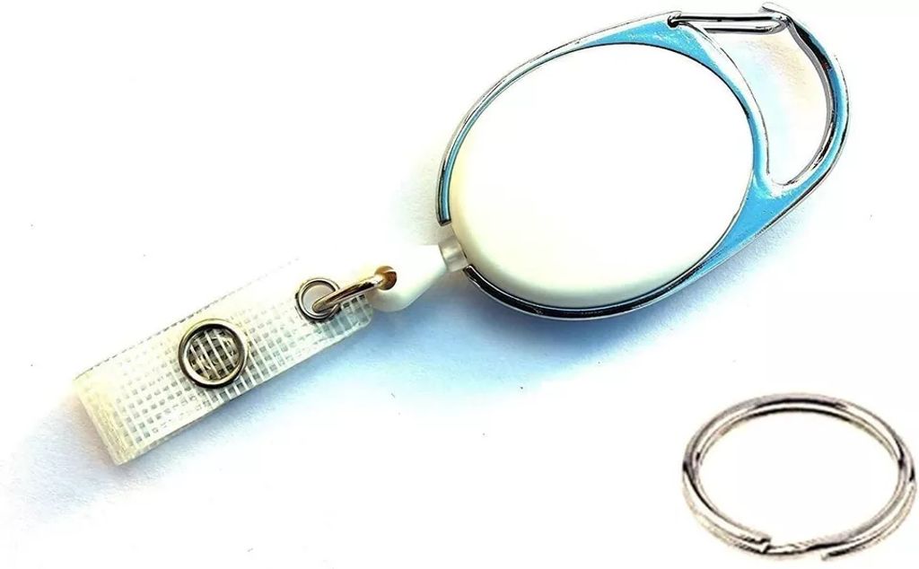 1x WEISS Ausweisjojo mit EXTRA reißfester POWERCORD Schnur Schlüsselanhänger Jojo Zipper oval mit Druckknopf Lasche & Schlüsselring Anhänger W...