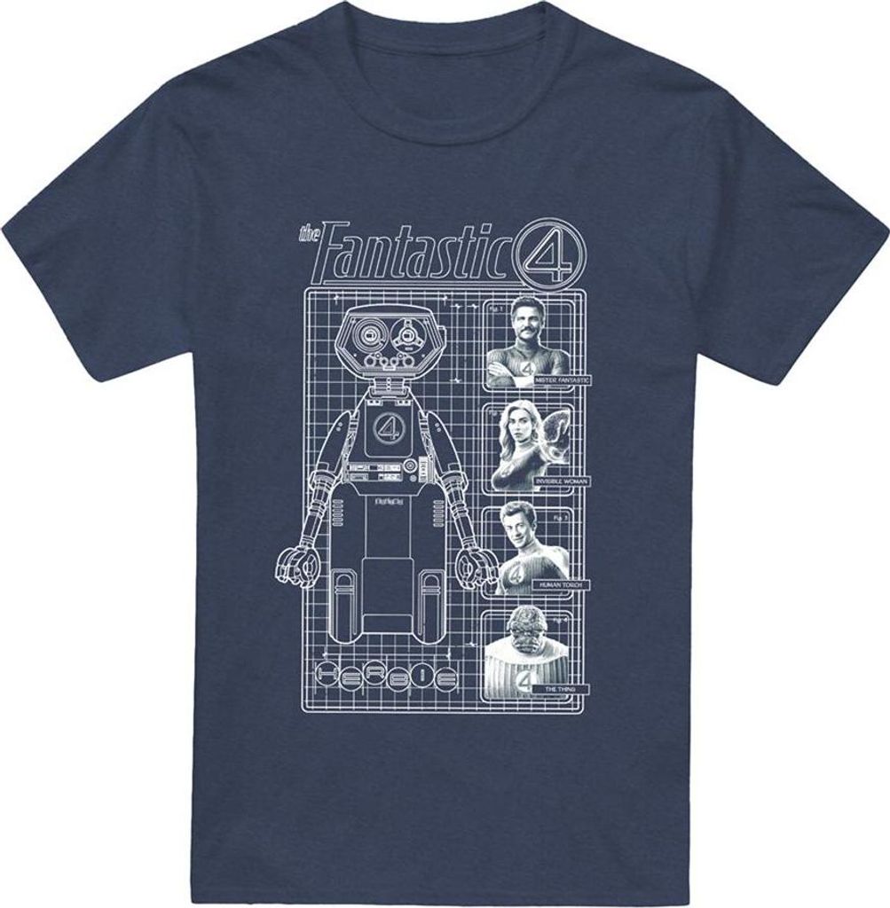 Fantastic Four - "First Family And Herbie" T-Shirt für Herren/Damen Uni, meliert TV22896 (3XL) (Marine)