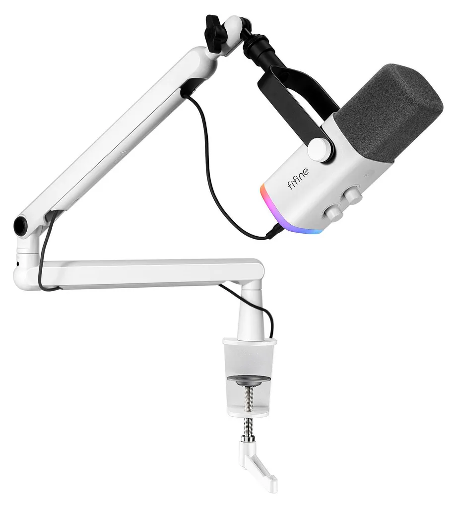 FIFINE TAM8 Microphone USB/XLR Gaming Blanc avec Bras Boom de Studio