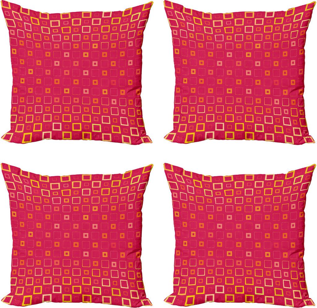 ABAKUHAUS Geometrisch Kissenbezug Set (4 Stück), Thin Bold Squares, Moderner Doppelseitiger Digitaldruck, 45 cm x 45 cm, Magenta orange