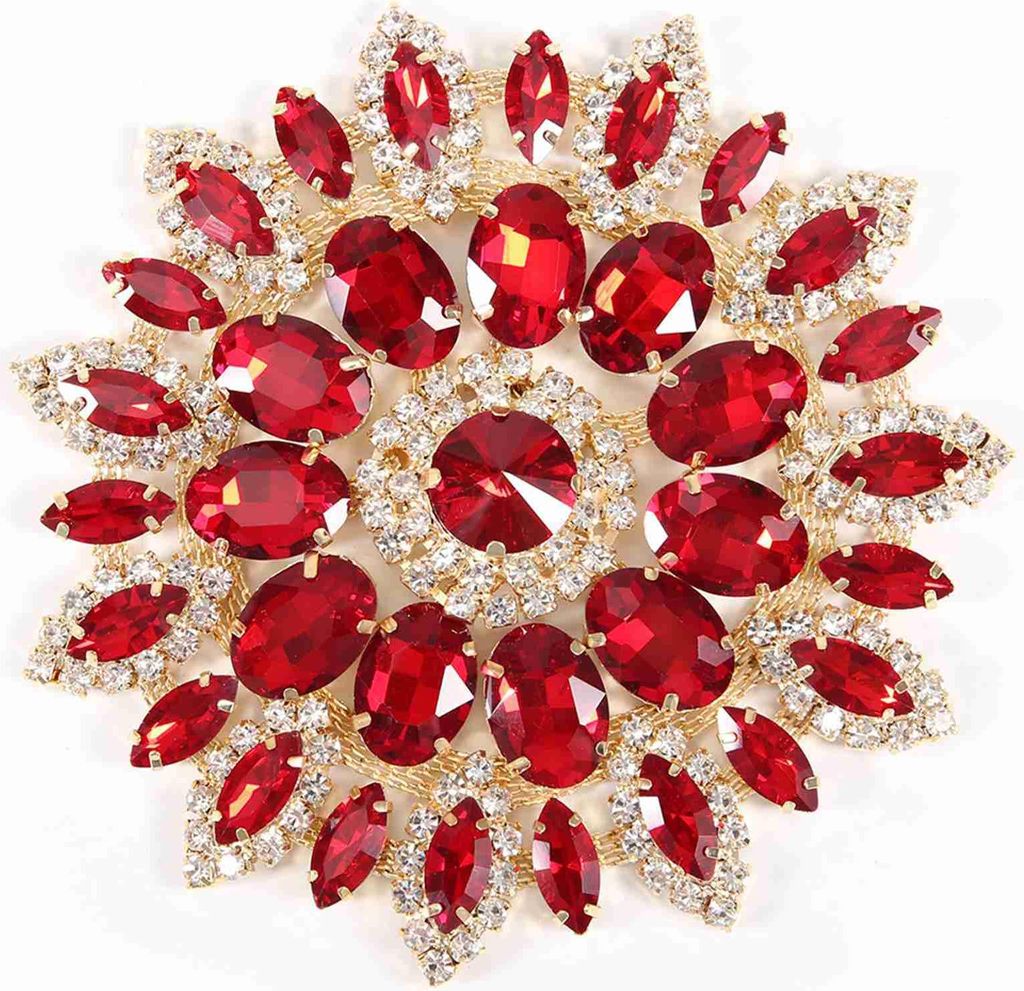 Kristallglas Strasssteine Dekoration DIY Kleidung Frauen Accessoires 11cm(Rot Goldene Basis)