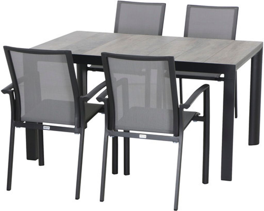 Dining-Set Siena Garden Velia SET 5-teilig Silva 140 4 x Sessel anthrazit,140 x 90 cm, WG