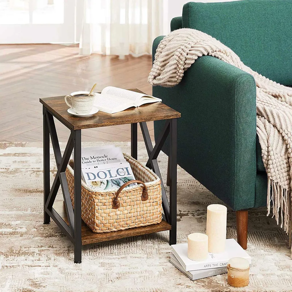 Table d'appoint vintage brun-noir avec structure robuste en acier mat - 2